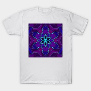 Cartoon Mandala Flower Blue and Purple T-Shirt